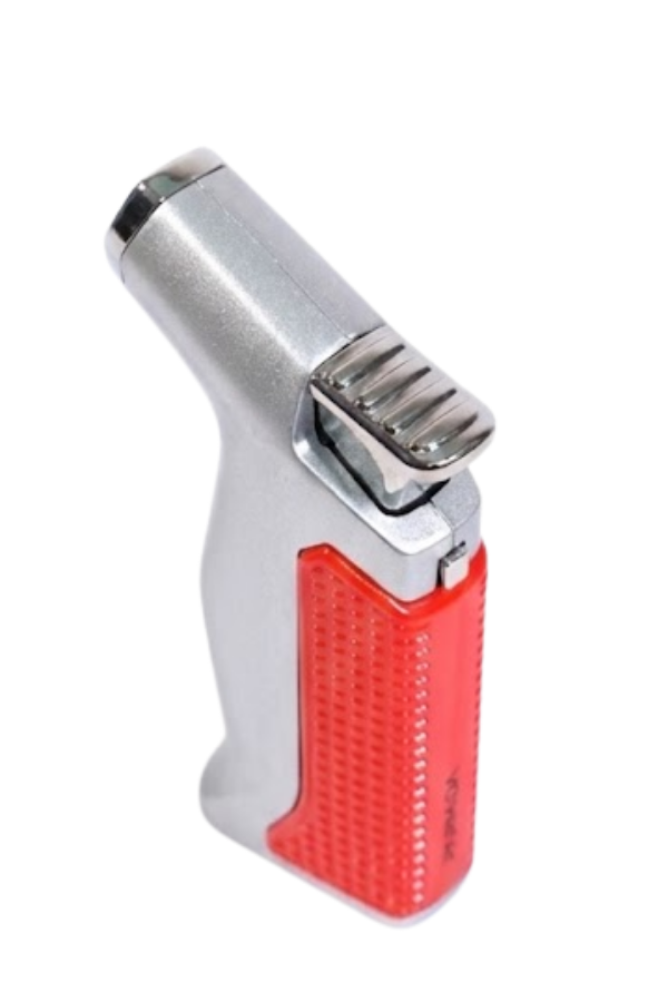 TR9234,Parmida Tek Torch Pürmüz Gümüş-Kırmızı Masa Tipi Metal Puro Çakmağı