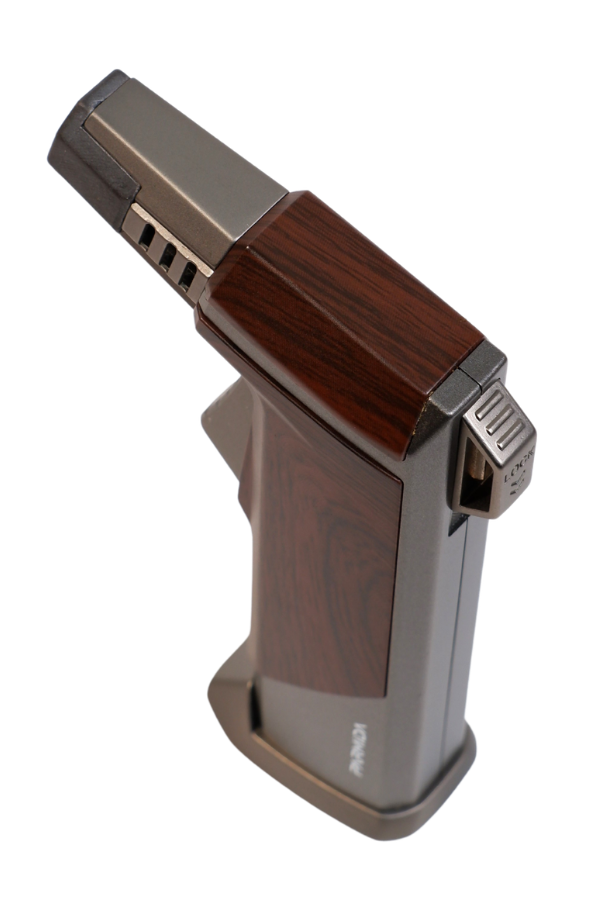 TR9237,Parmida Tek Torch Pürmüz Ahşap Desenli Gunmetal Masa Tipi Metal Puro Çakmağı