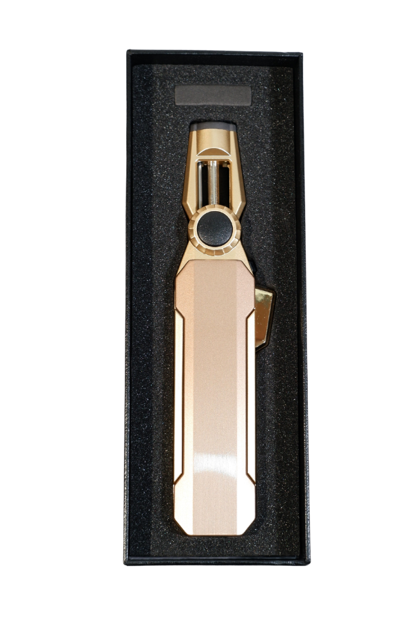 TR9243,Parmida Tek Torch Pürmüz Oynar Başlıklı Gold Masa Tipi Metal Puro Çakmağı