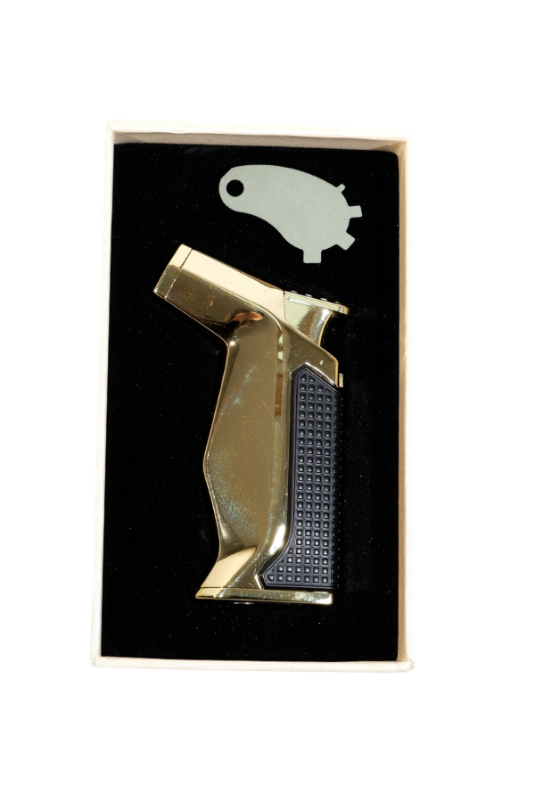 TR9233,Parmida Tek Torch Pürmüz Siyah-Gold Masa Tipi Metal Puro Çakmağı