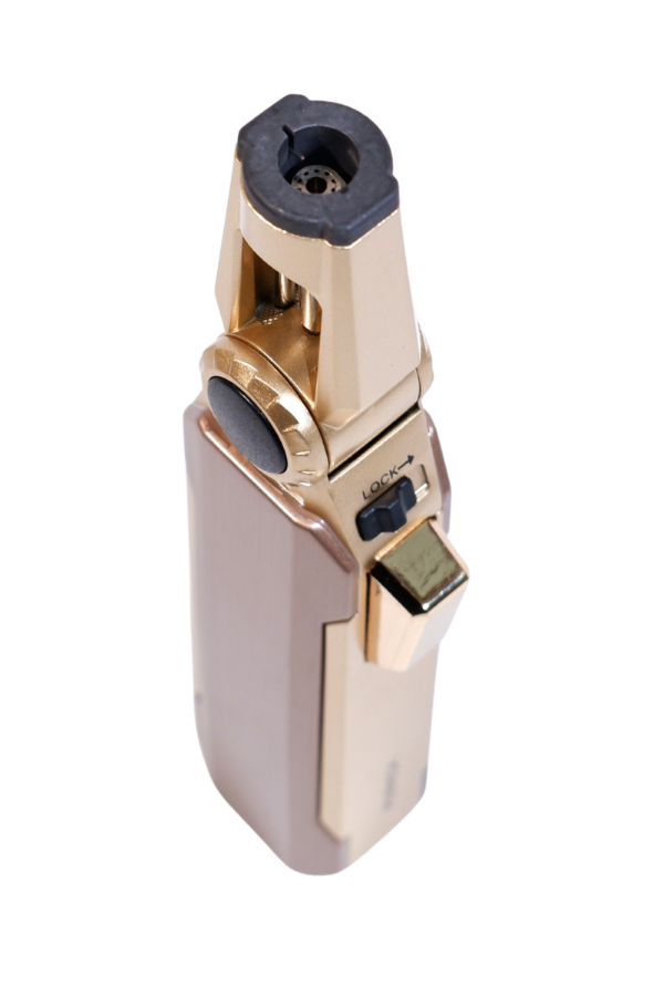TR9243,Parmida Tek Torch Pürmüz Oynar Başlıklı Gold Masa Tipi Metal Puro Çakmağı
