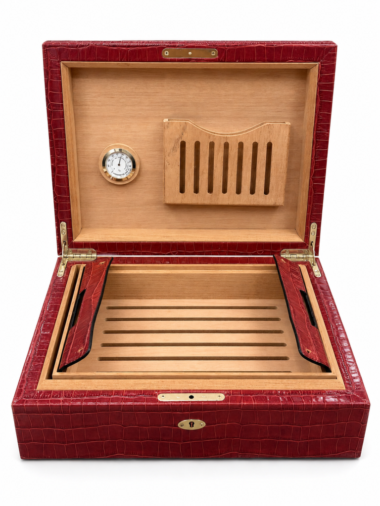 TR9997,Cohiba Kırmızı Timsah Desenli Dışı Deri Humidor Puro Kutusu