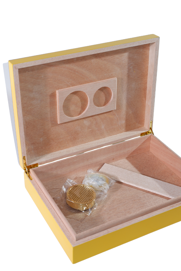 TR8784,Cohiba Sarı-Gri Nokta Desenli Sedir Humidor Puro Kutusu