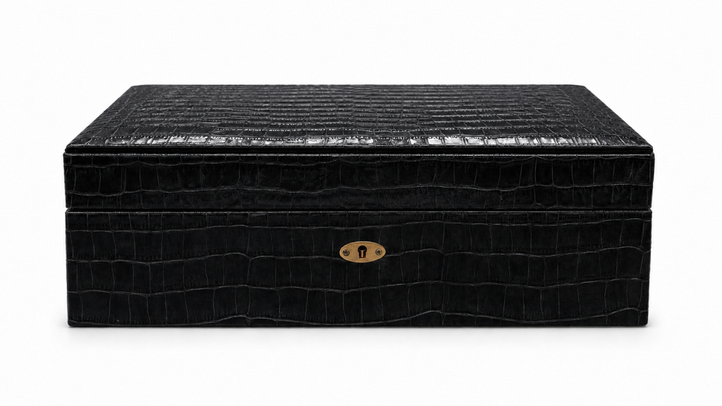 TR9998,Cohiba Siyah Timsah Desenli Dışı Deri Humidor Puro Kutusu