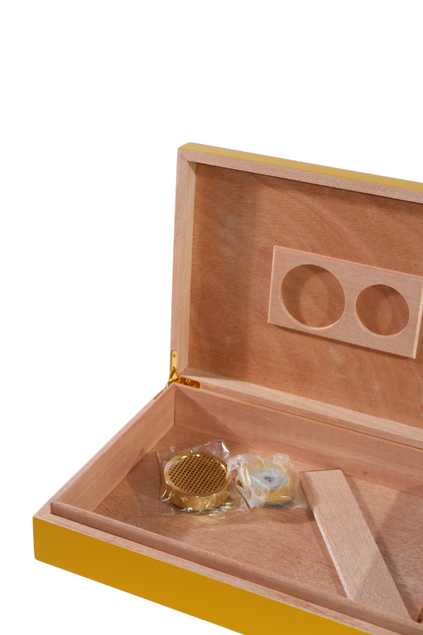 TR8784,Cohiba Sarı-Gri Nokta Desenli Sedir Humidor Puro Kutusu