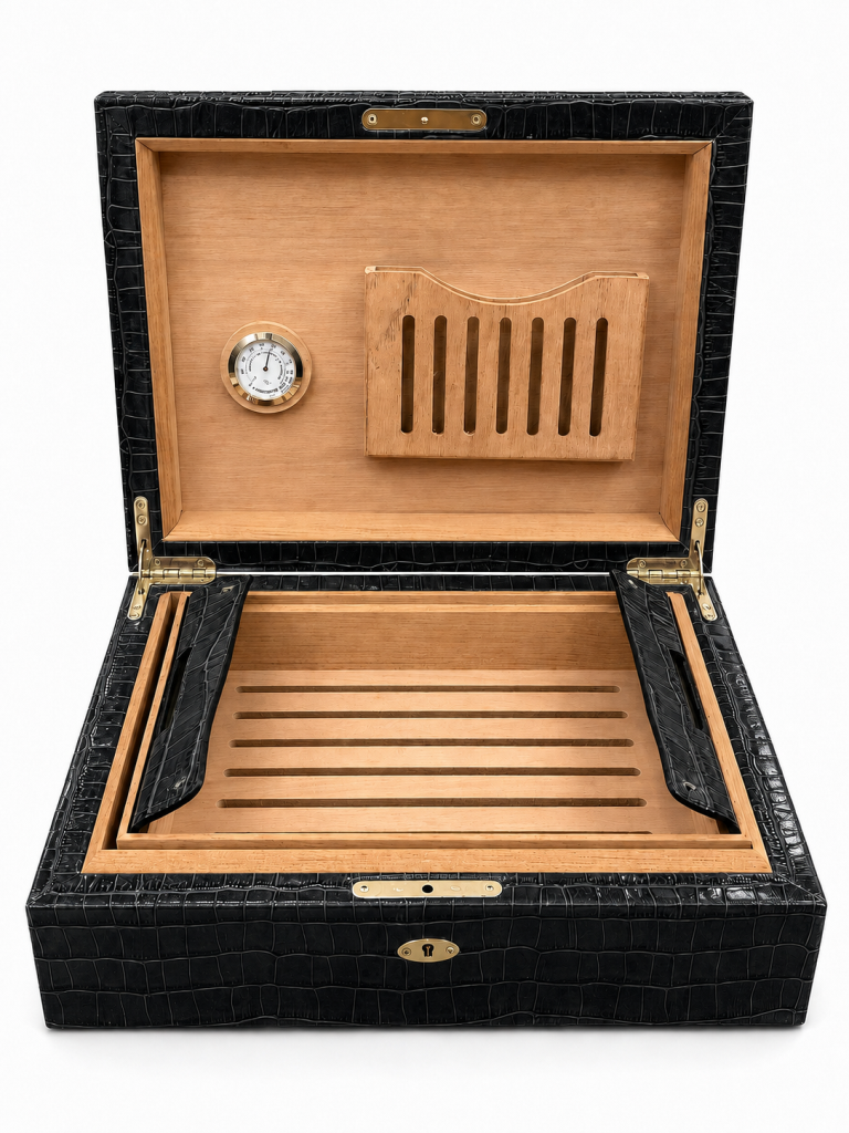 TR9998,Cohiba Siyah Timsah Desenli Dışı Deri Humidor Puro Kutusu