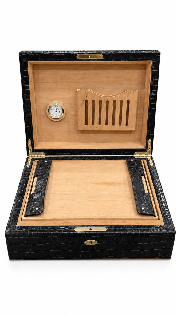 TR9998,Cohiba Siyah Timsah Desenli Dışı Deri Humidor Puro Kutusu