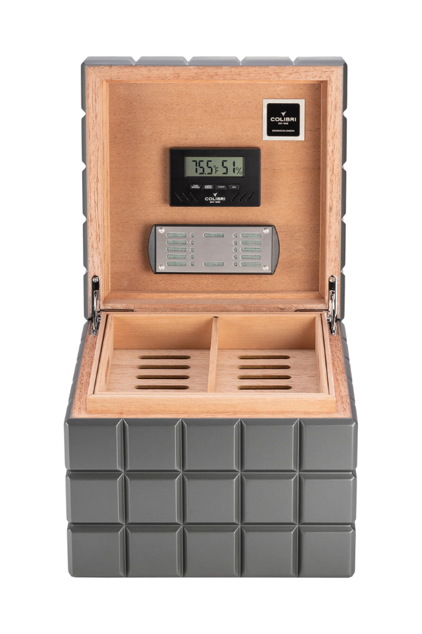 TR8370,Colibri Heritage Cube Gümüş Sedir Humidor Puro Kutusu