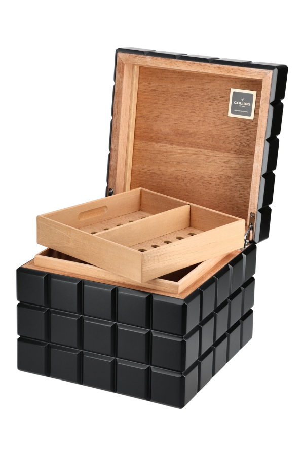 TR8375,Colibri Heritage Cube Siyah Sedir Humidor Puro Kutusu
