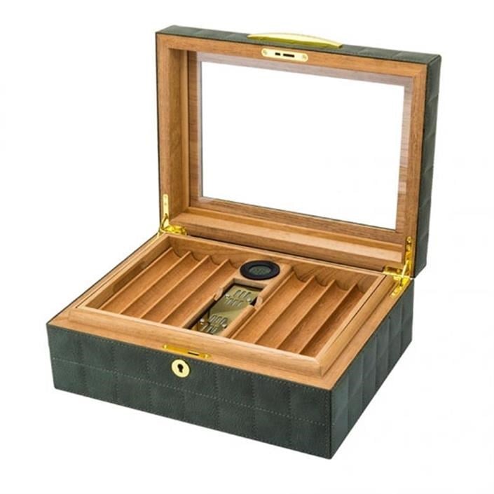 LB-012,Lubinski Deri Camlı Humidor Puro Kutusu Yeşil 50s
