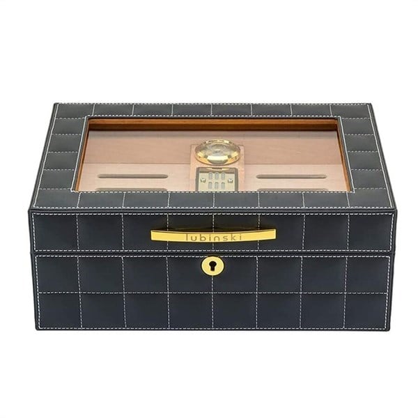 LB-026,Lubinski Deri Camlı Humidor Puro Kutusu Gri 50s