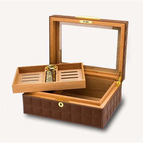 LB-016,Lubinski Deri Camlı Humidor Puro Kutusu Siyah 50s