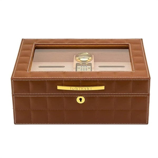 LB-016,Lubinski Deri Camlı Humidor Puro Kutusu Siyah 50s