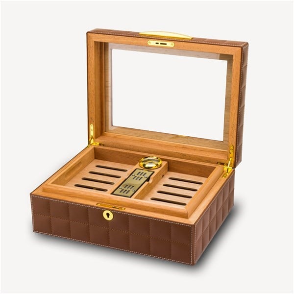 LB-016,Lubinski Deri Camlı Humidor Puro Kutusu Siyah 50s