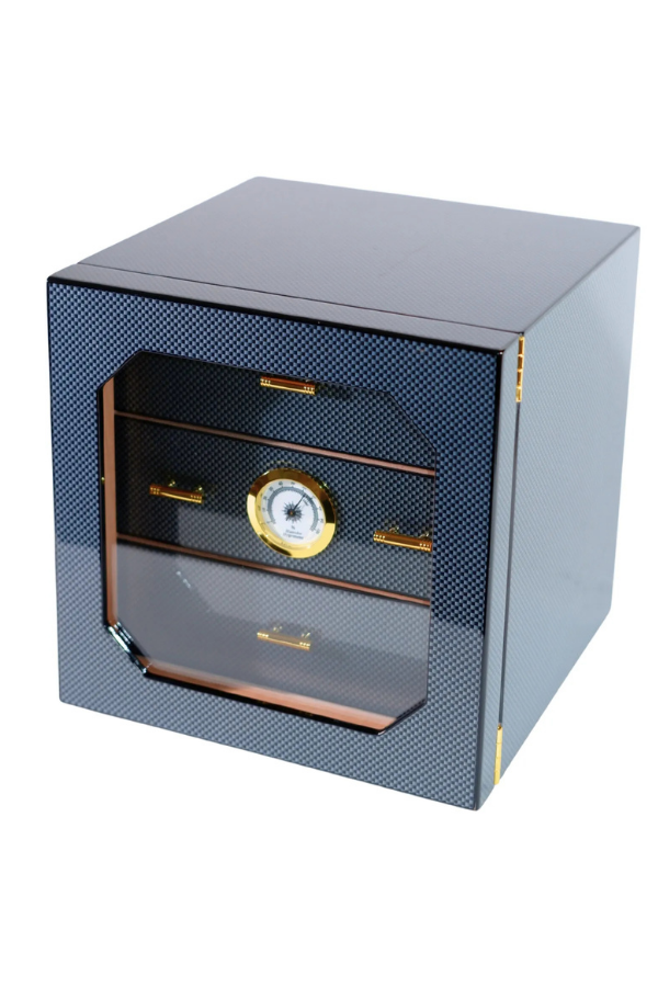 TR8792,PremiumQuality Teresina Siyah Karbon Desenli Sedir Humidor Puro Kutusu