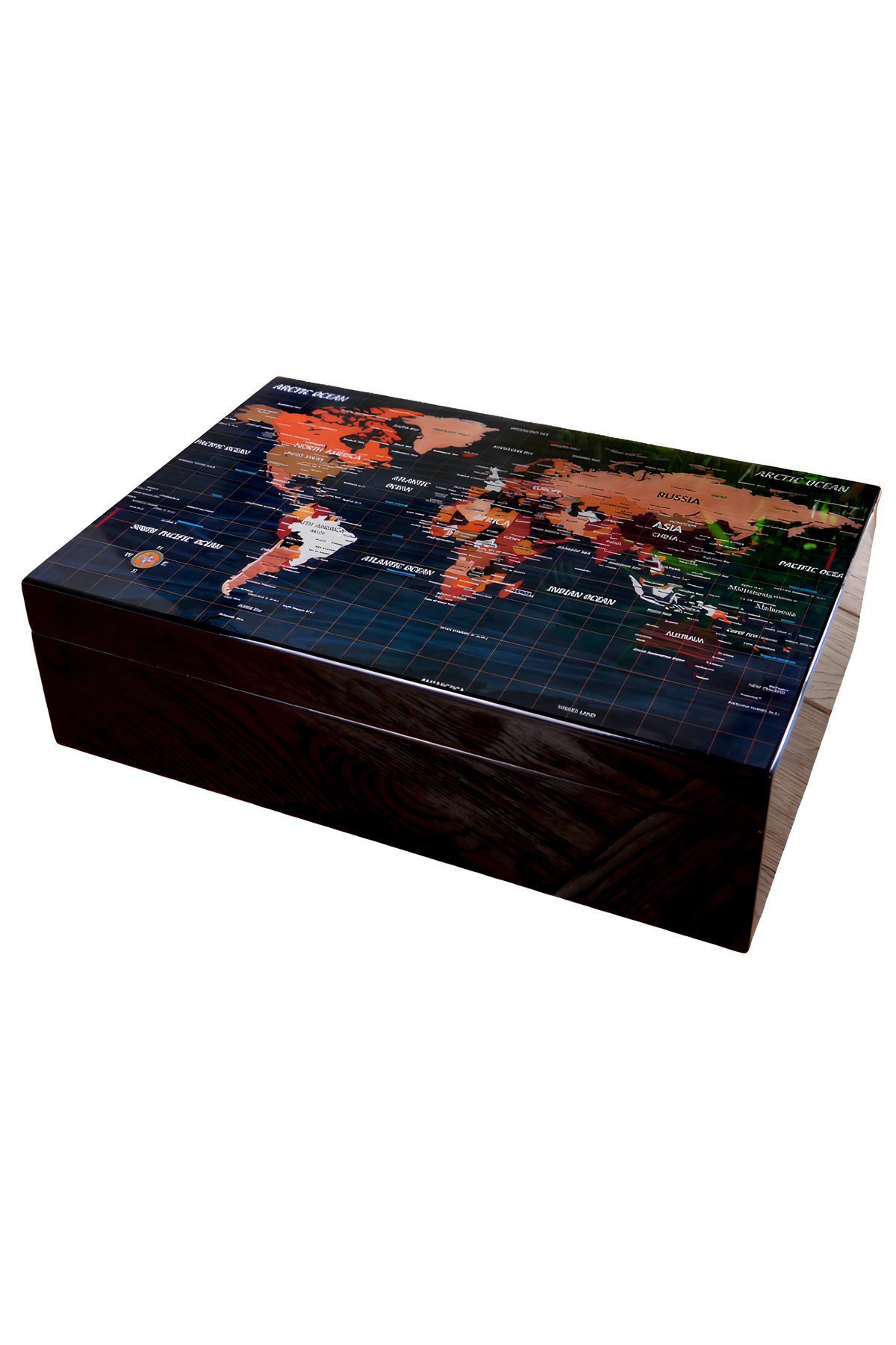 TR8826,PremiumQuality Siyah Harita Desenli Sedir Humidor Puro Kutusu