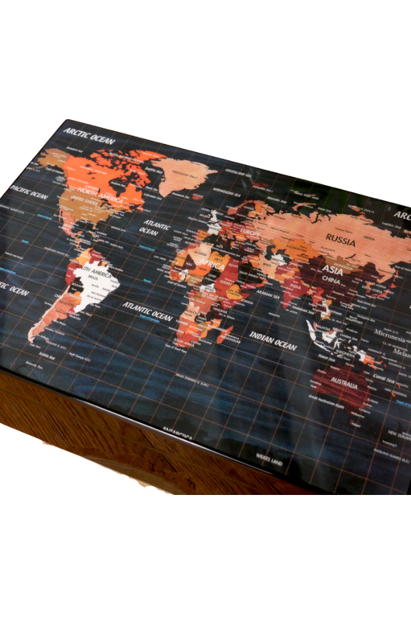 TR8826,PremiumQuality Siyah Harita Desenli Sedir Humidor Puro Kutusu