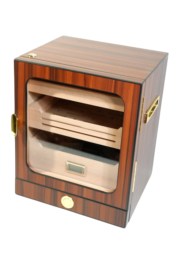 TR9826,PremiumQuality Las Condes Aksesuar Çekmeceli İçi Ledli Kahverengi Sedir Humidor Puro Kutusu