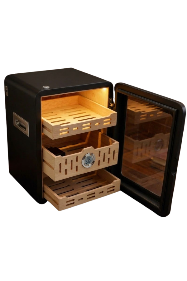 TR9829,PremiumQuality Las Palmas İçi Ledli Siyah Sedir Humidor Puro Kutusu