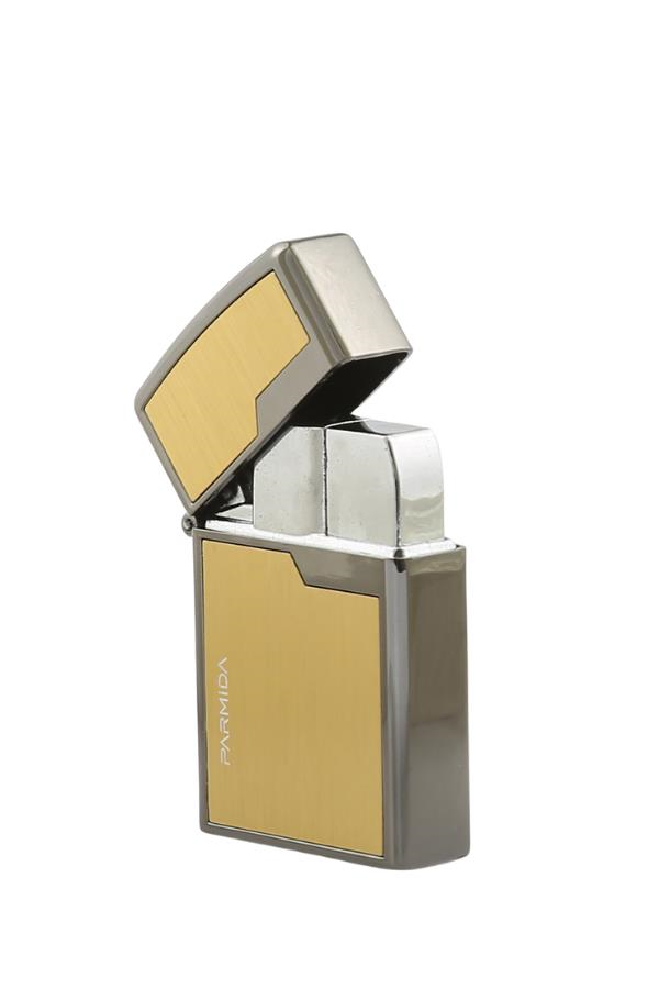 TR7157,Parmida Sarı-Gümüş Tek Torch Pürmüz Metal Puro Çakmağı