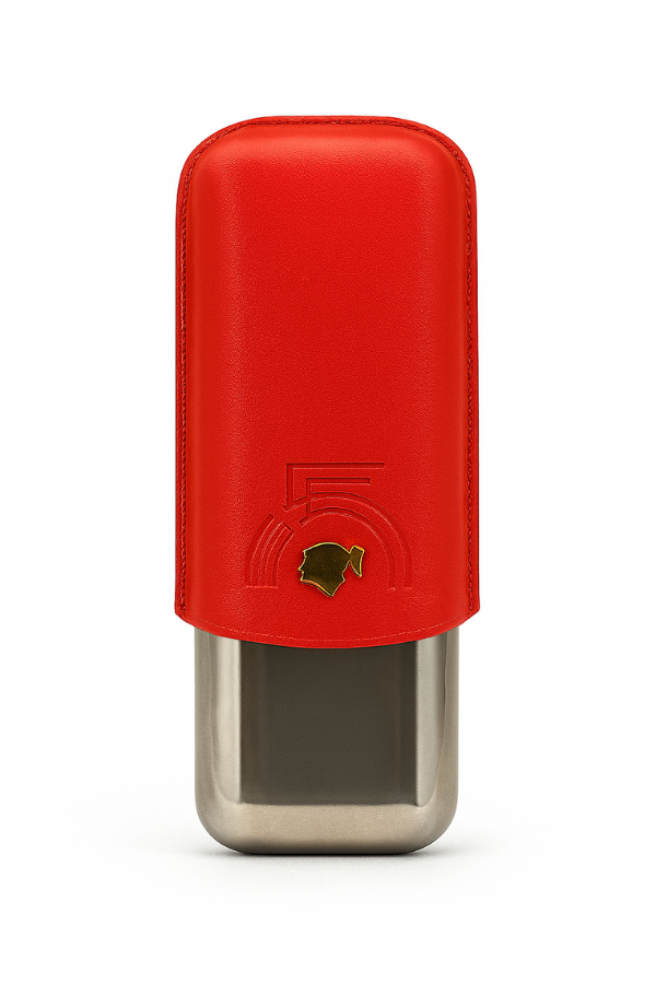 TR8844,Cohiba 55. Yıl Kırmızı Deri-Metal İkili Puro Kılıfı