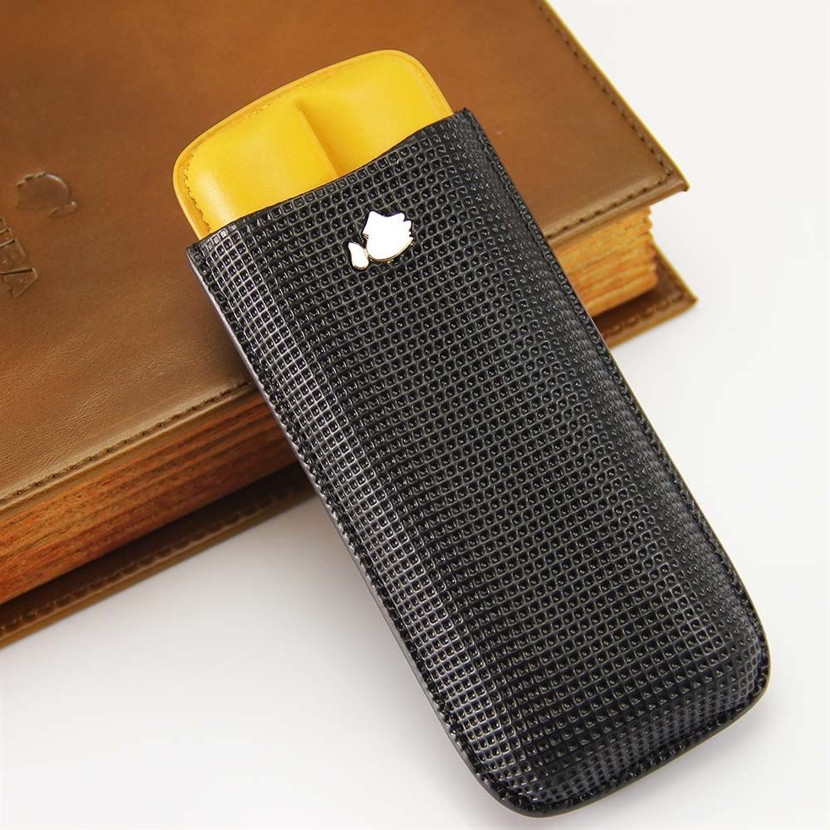 TR835,Cohiba Sarı-Siyah 2'li Puro Kılıfı