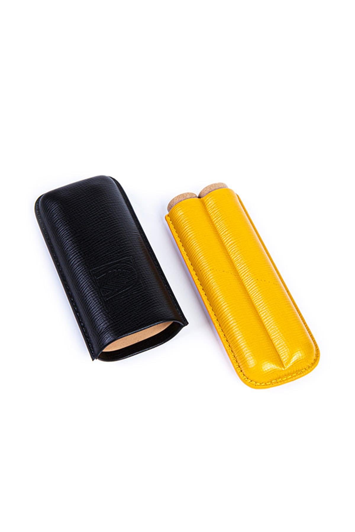 TR5097,Habanos Siyah-Sarı İkili Deri Puro Kılıfı