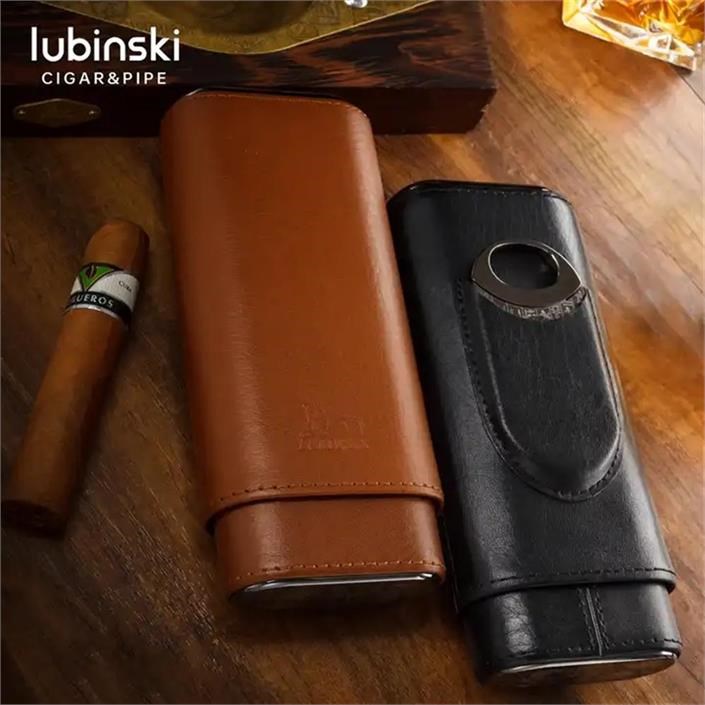 LB-504,Lubinski Deri 3'lü Puro Kılıfı Kesicili Kahve(60 Ring)