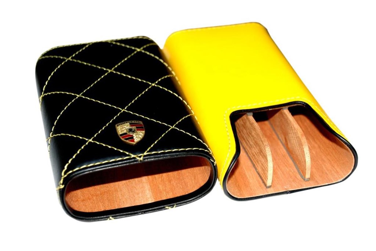 TR836,Porsche 3'lü Siyah-Sarı Puro Kılıfı