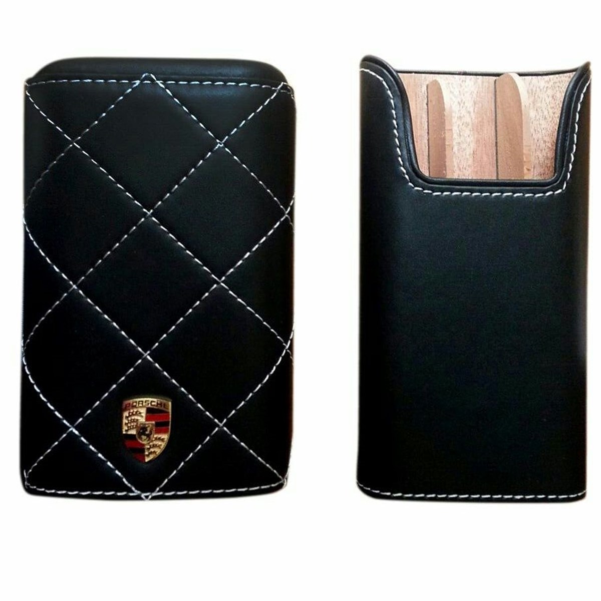 TR744,Porsche Üçlü Siyah İçi Sedir Puro Kılıfı 