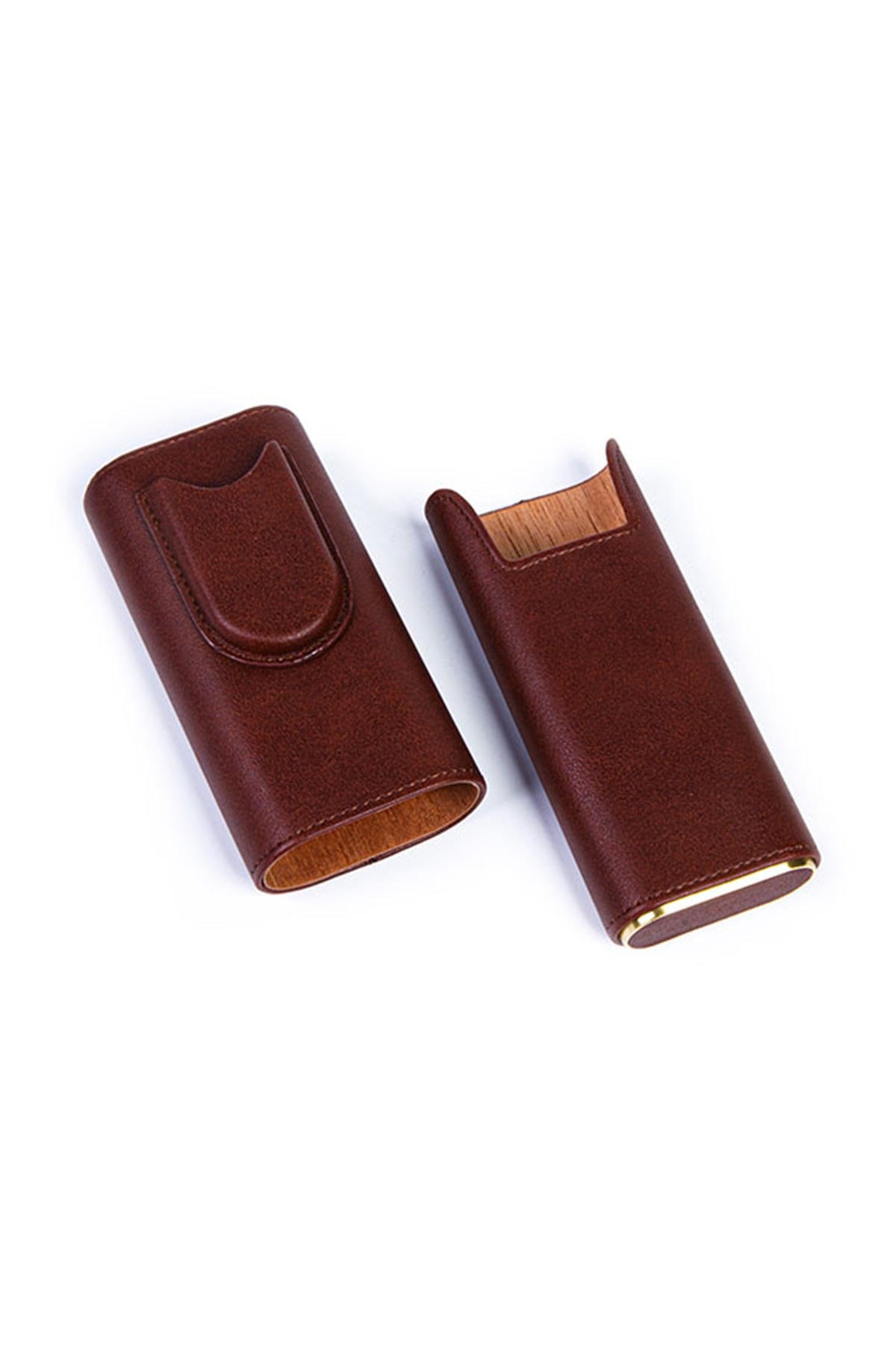TR5115,PQ Kahverengi Üçlü Deri Puro Kılıfı