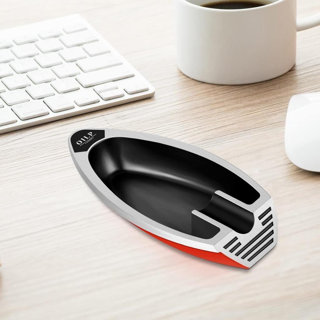 TR7071,PQ Kırmızı Siyah Gümüş Şeritli Tekli Puro Küllüğü