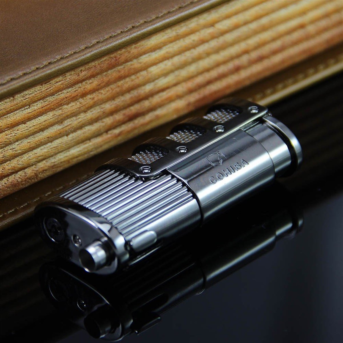 TR850,Cohiba 3 Torch Gunmetal Çakmak ve Kesici Set