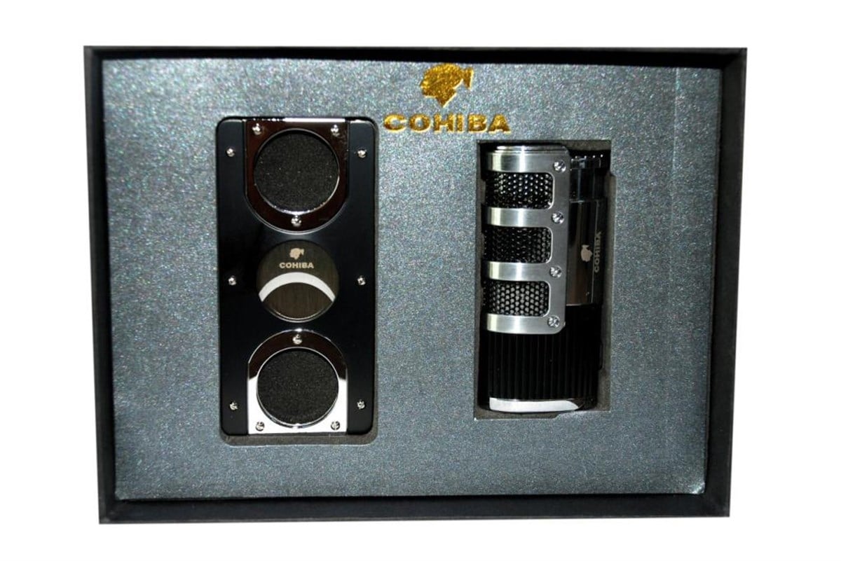 TR862,Cohiba 3 Torch Siyah Çakmak ve Kesici Set