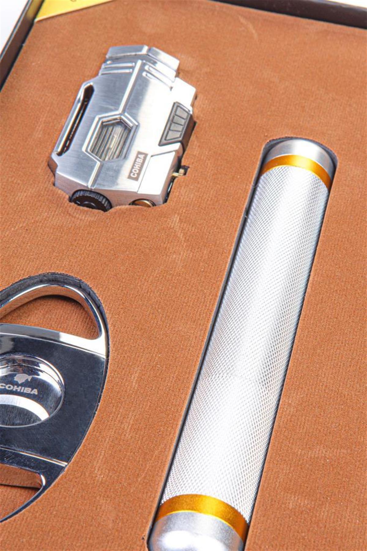 TR5392,Cohiba Çakmak Kesici Küllük Sehpa Puro Tüpü Beşli Puro Seti