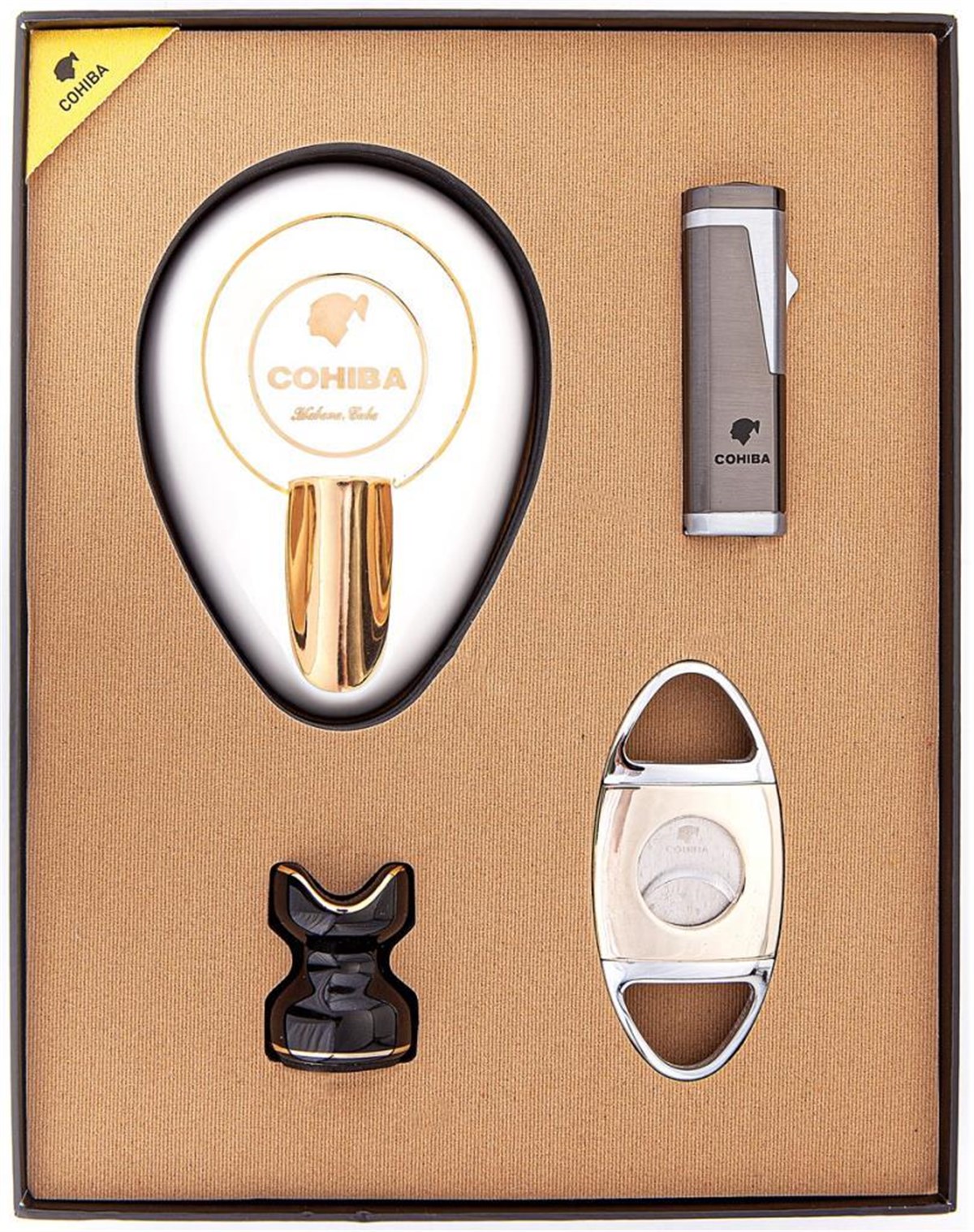 TR3077,Cohiba Çakmak Kesici Küllük Sehpa Dörtlü Puro Set
