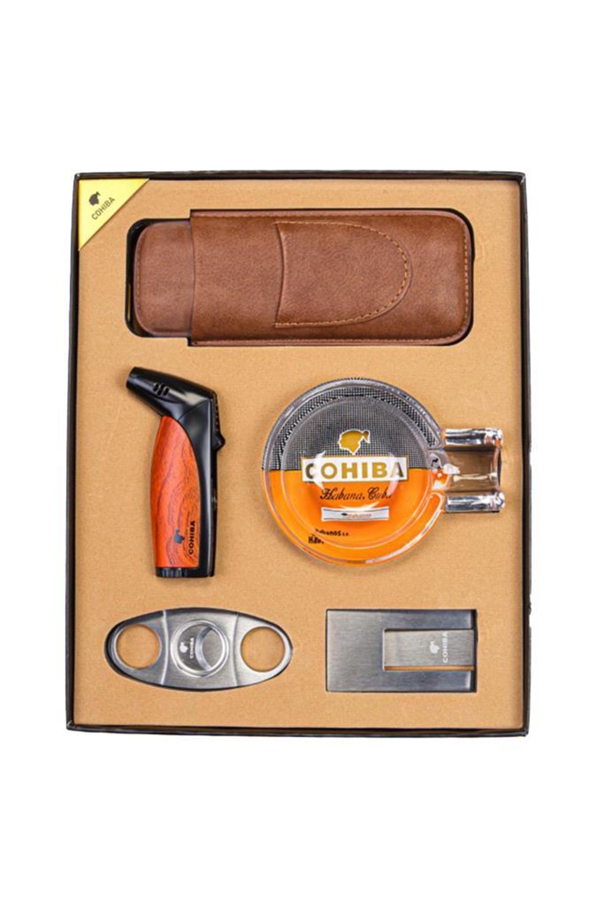 TR5741,Cohiba Çakmak Kesici Küllük Kılıf Sehpa Beşli Set