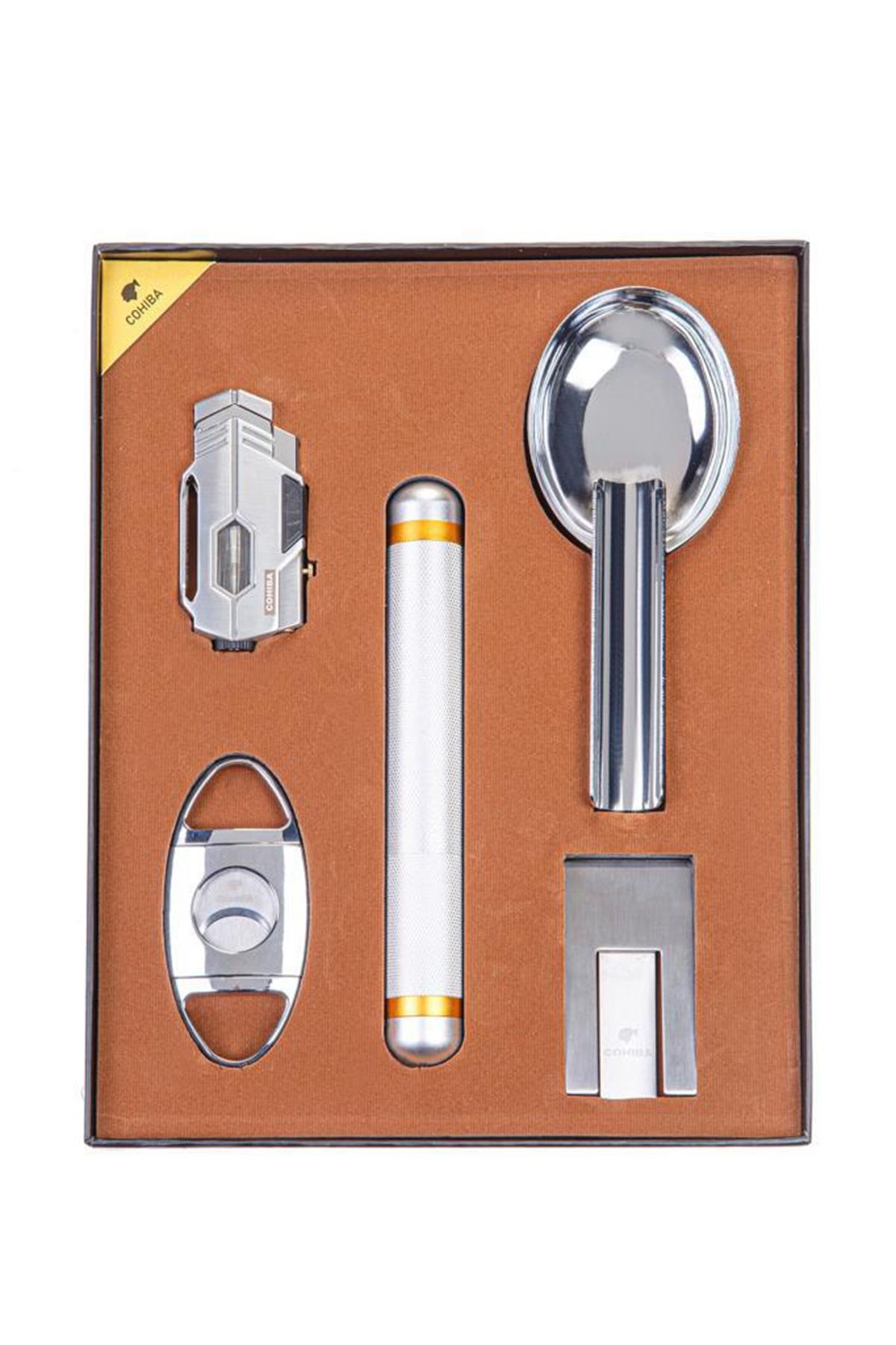 TR5392,Cohiba Çakmak Kesici Küllük Sehpa Puro Tüpü Beşli Puro Seti