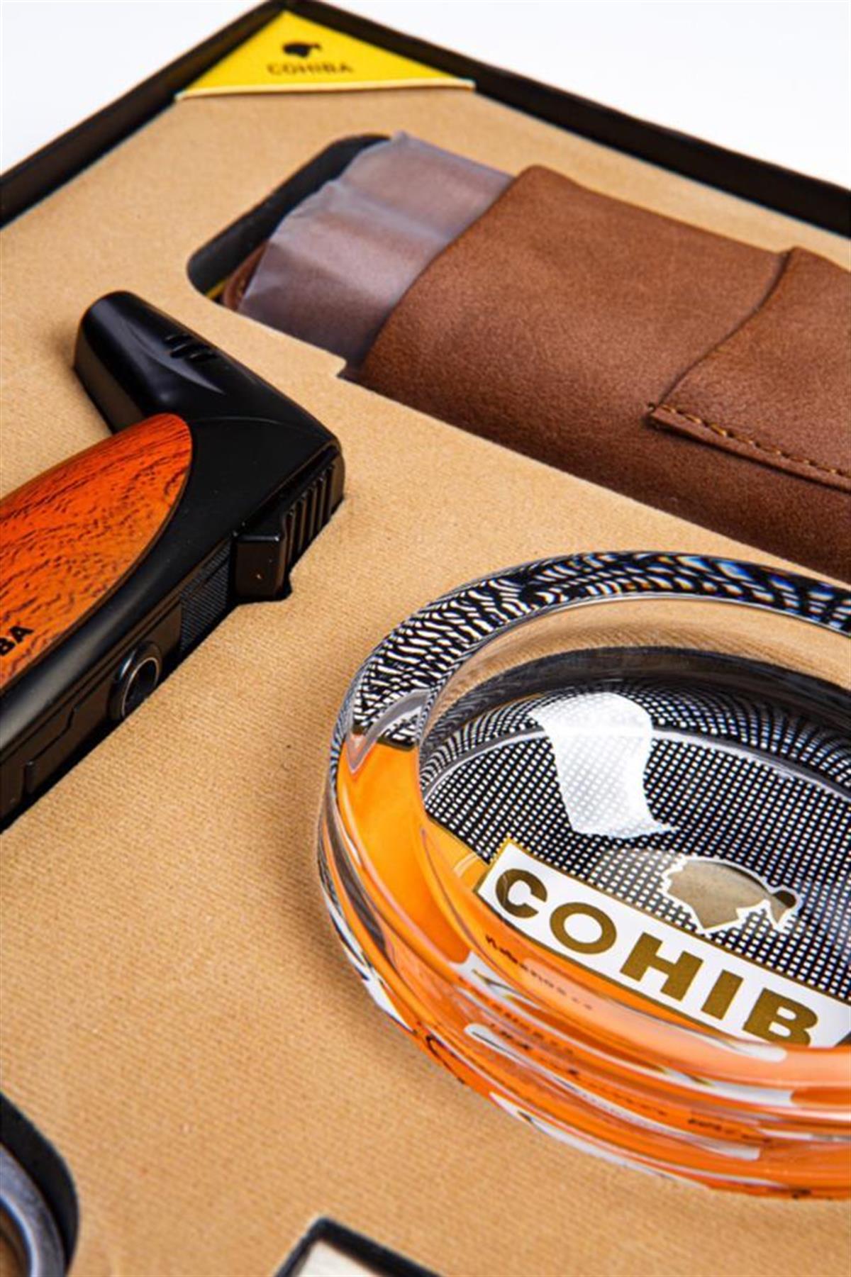 TR5741,Cohiba Çakmak Kesici Küllük Kılıf Sehpa Beşli Set