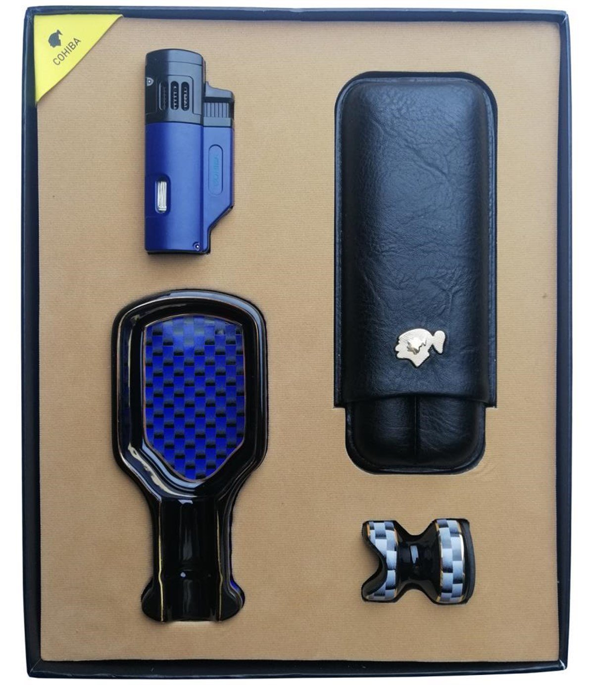 TR3701,Cohiba Çakmak Tutucu Kılıf Küllük Dörtlü Puro Seti