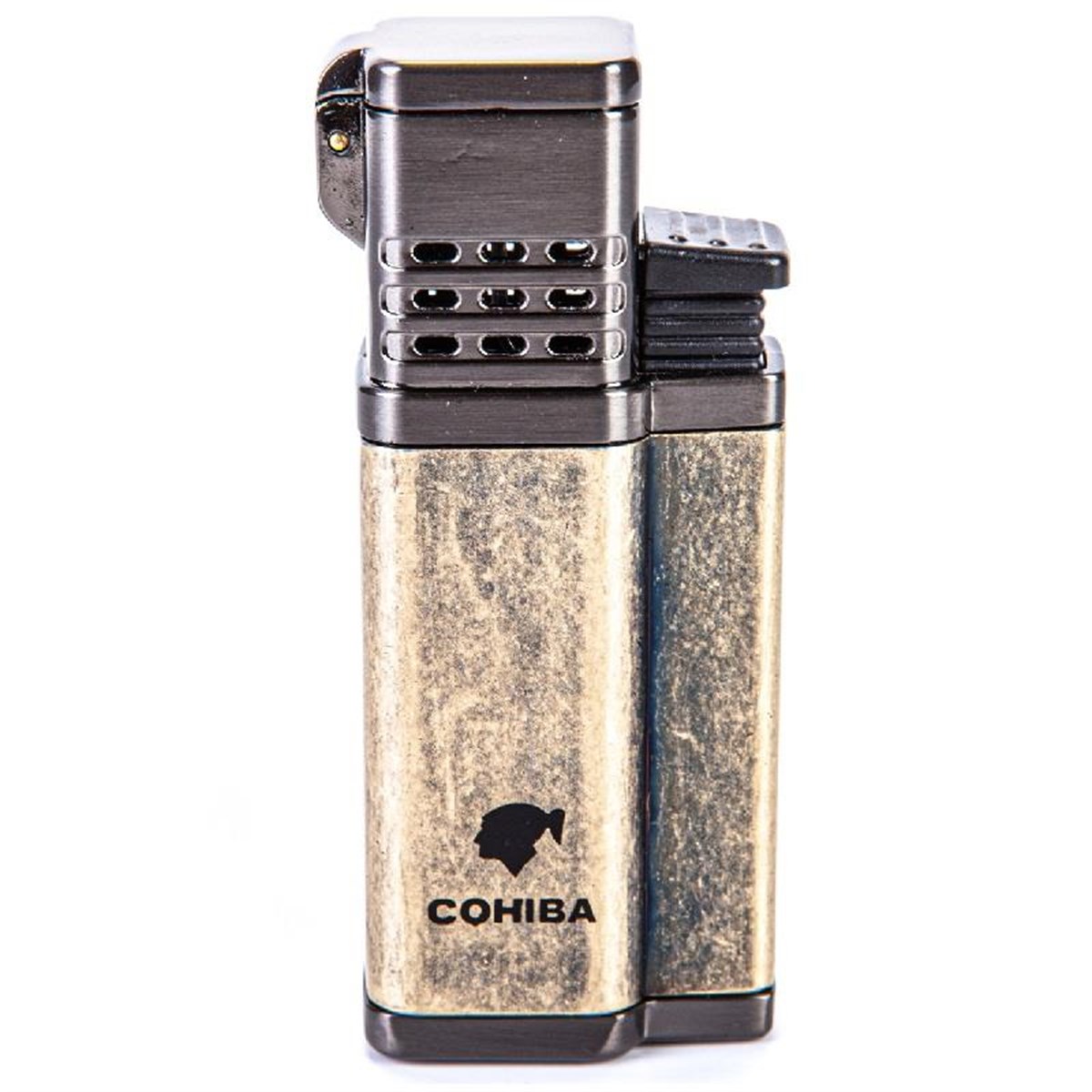 TR3085,Cohiba Gold - Kahverengi - Eskitilmiş Bakır - Sarı Kılıf Çakmak Kesici Sehpa Puro Set