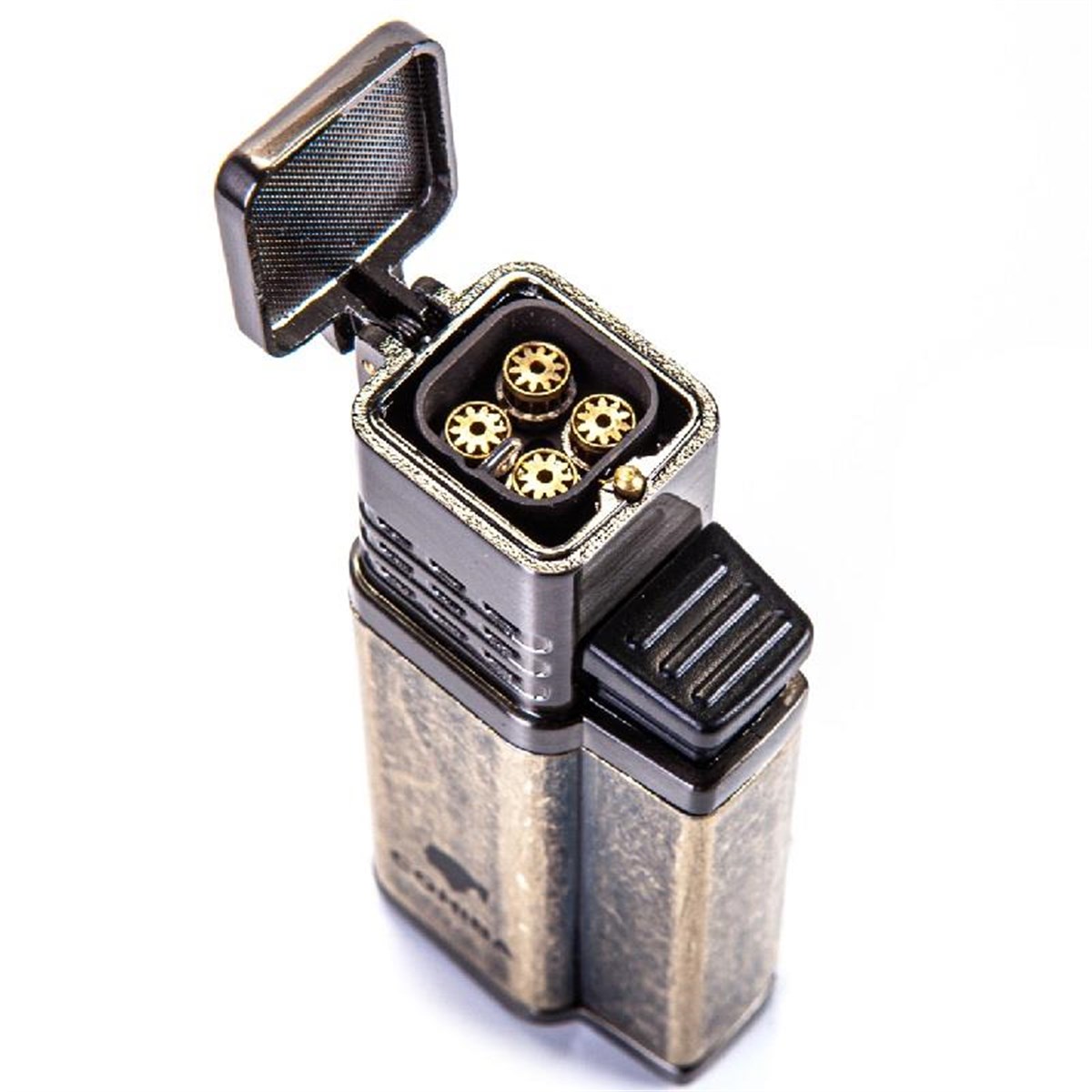 TR3085,Cohiba Gold - Kahverengi - Eskitilmiş Bakır - Sarı Kılıf Çakmak Kesici Sehpa Puro Set