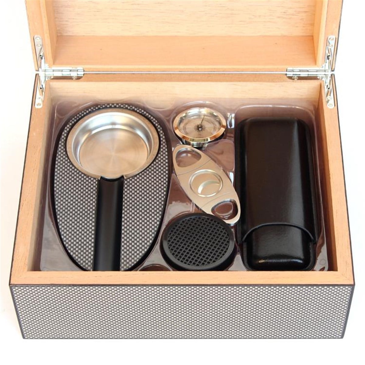 TR2445,Cohiba Karbon Desenli Puro Humidor Seti