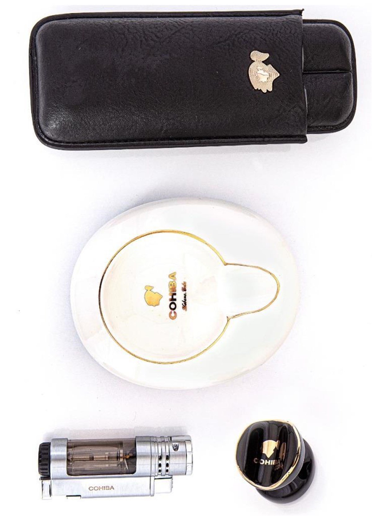 TR3083,Cohiba Kılıf Çakmak Küllük Sehpa Dörtlü Beyaz-Siyah Puro Set