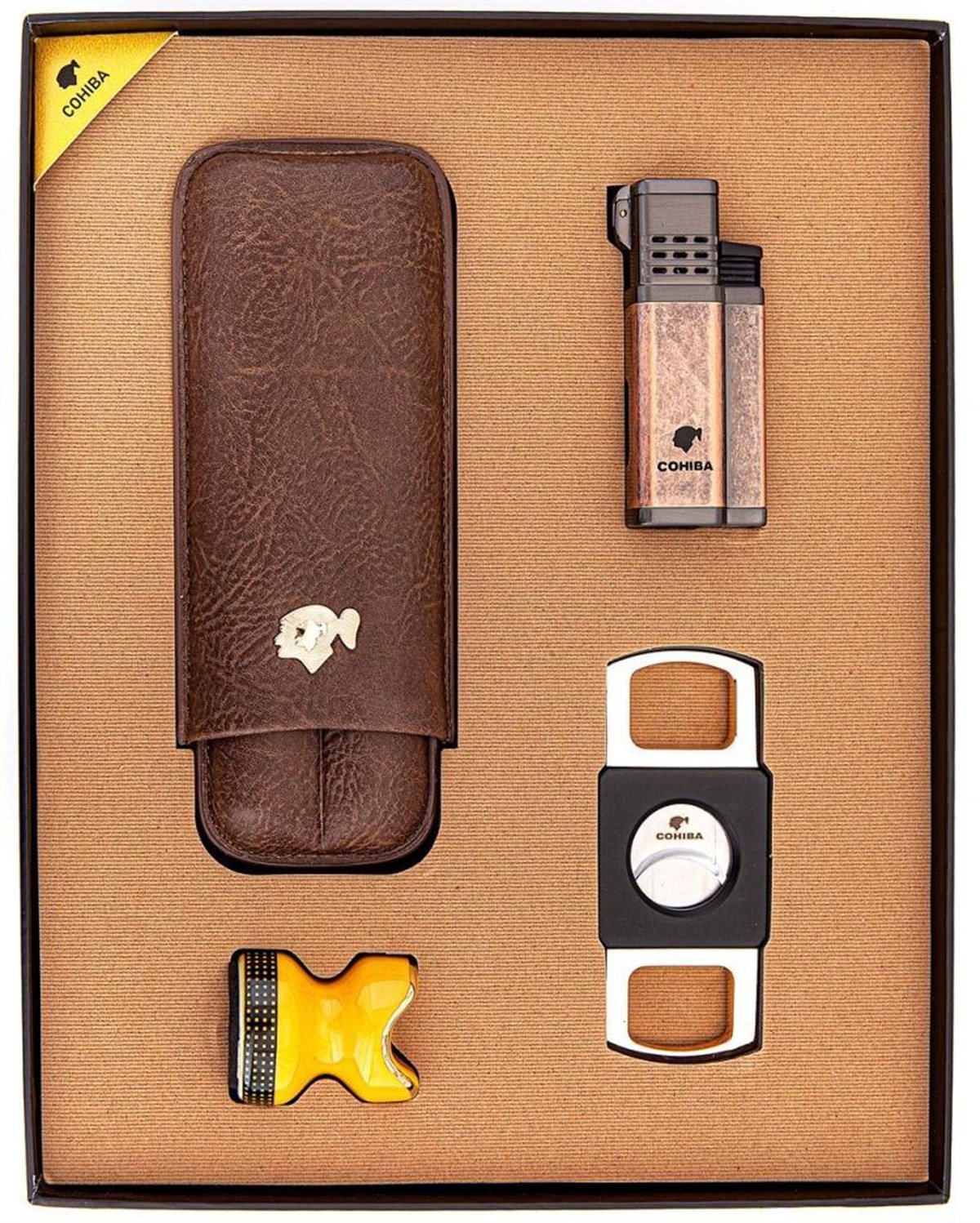 TR3079,Cohiba Kılıf Çakmak Kesici Sehpa Dörtlü Puro Set