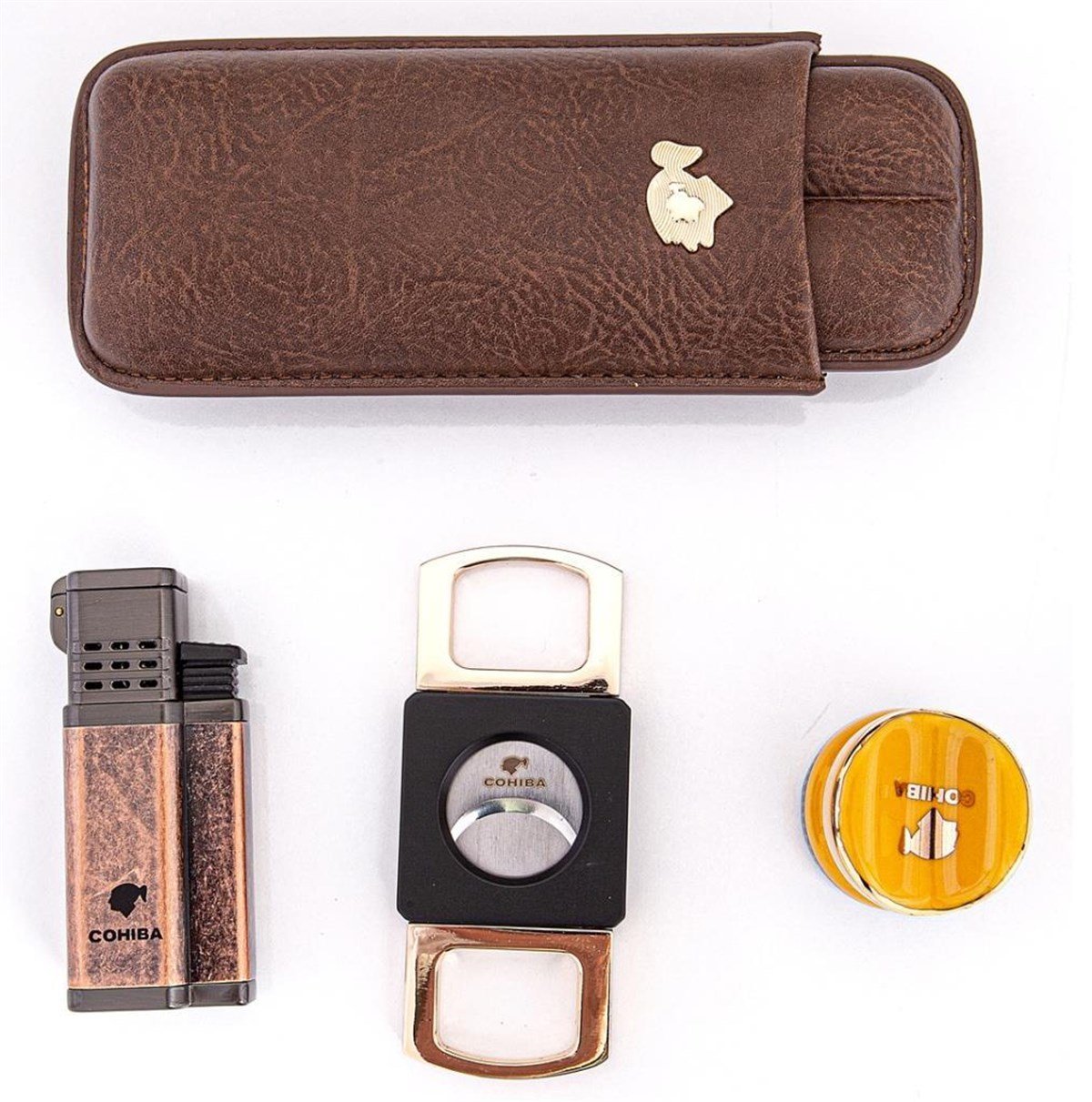 TR3079,Cohiba Kılıf Çakmak Kesici Sehpa Dörtlü Puro Set