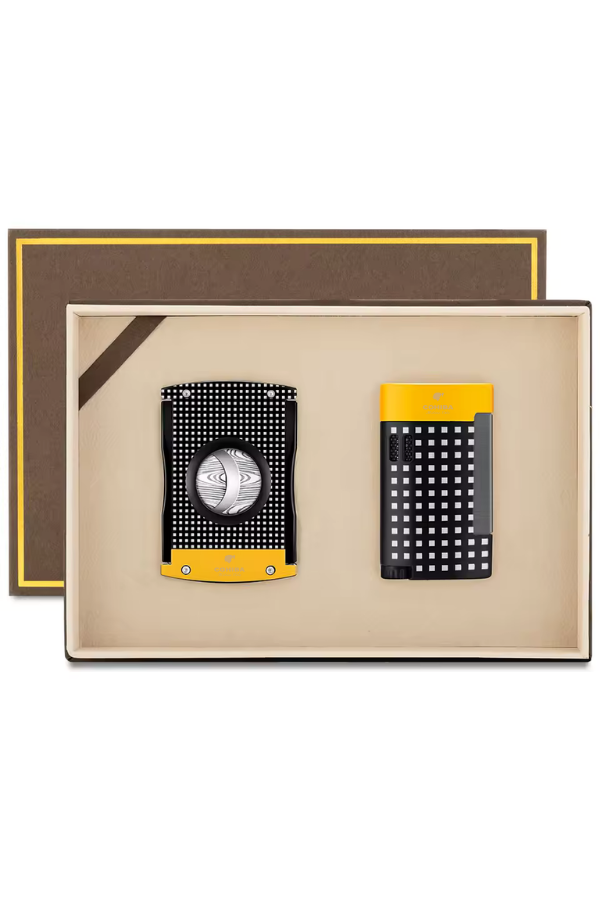 TR7711,Cohiba Limitli Seri Kesici Çakmak İkili Sarı-Siyah Puro Seti