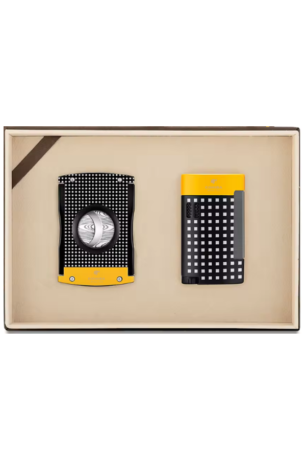 TR7711,Cohiba Limitli Seri Kesici Çakmak İkili Sarı-Siyah Puro Seti