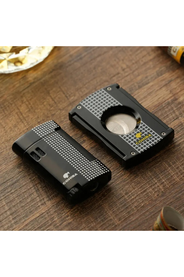 TR7710,Cohiba Limitli Seri Kesici Çakmak İkili Siyah Puro Seti