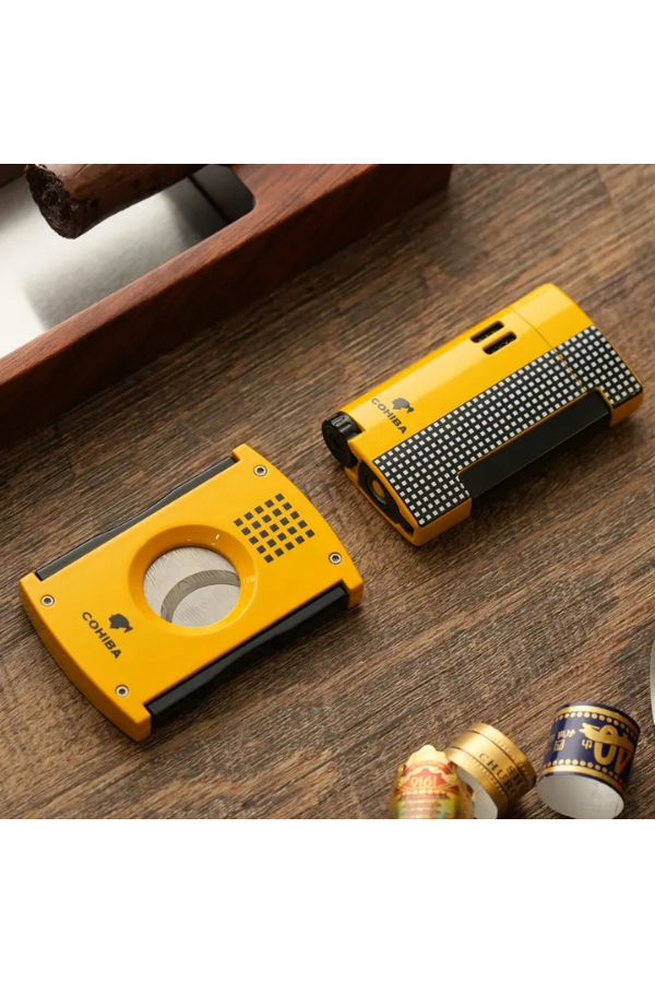 TR7709,Cohiba Limitli Seri Kesici Çakmak İkili Sarı Puro Seti